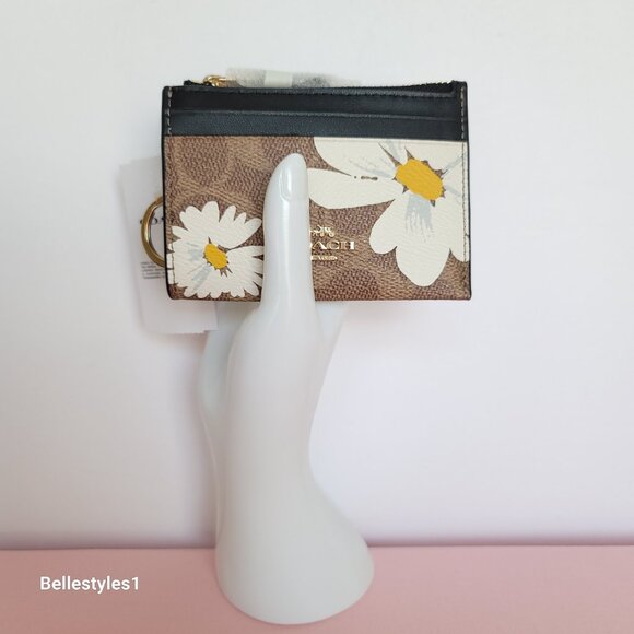 COACH Mini Skinny ID Case In Signature Canvas With Floral Print- Tan Multi🎈⭐ - Picture 3 of 15